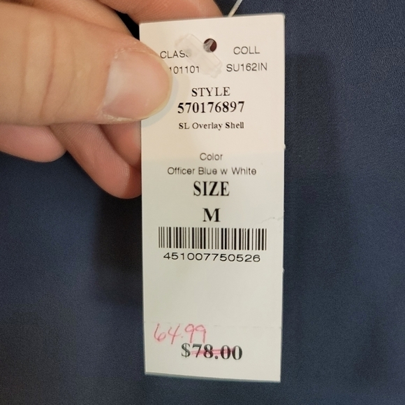 WHITE HOUSE BLACK MARKET NAVY & WHITE SLEEVELESS OVERLAY SHELL, SZ MEDIUM - Picture 6 of 11